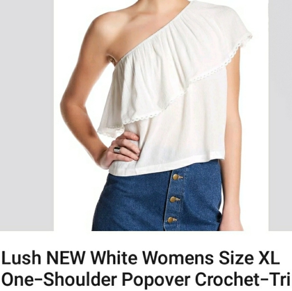 🎀Clearance🎀 LUSH White Crochet trim 1 shoulder top - Picture 2 of 3